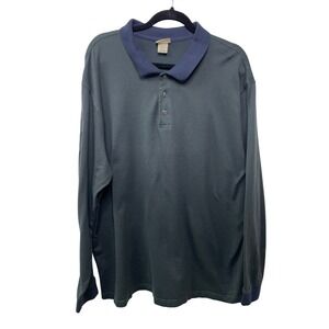 LL Bean Men's XXL Pima Cotton Long Sleeve Polo Shirt Herringbone Blue‎ Green Dad